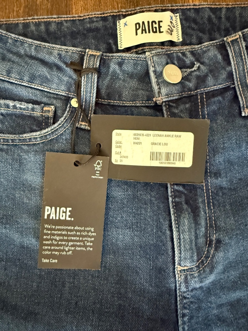 PAIGE Leenah Ankle High Rise Trouser Leg Jeans Raw Hem Gracie Lou NWT 25 - Picture 9 of 16